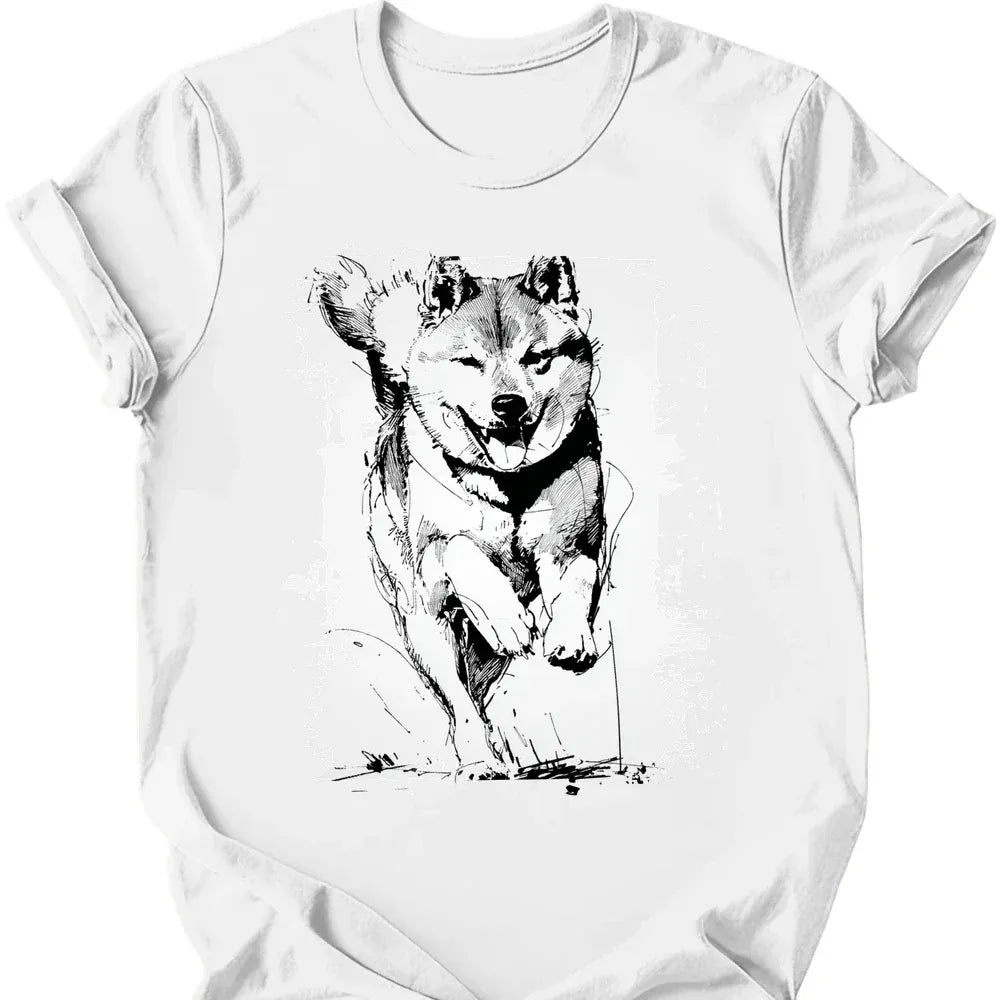 Shiba Inu running dog tee white