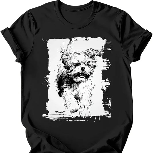 Shih Tzu running dog tee black