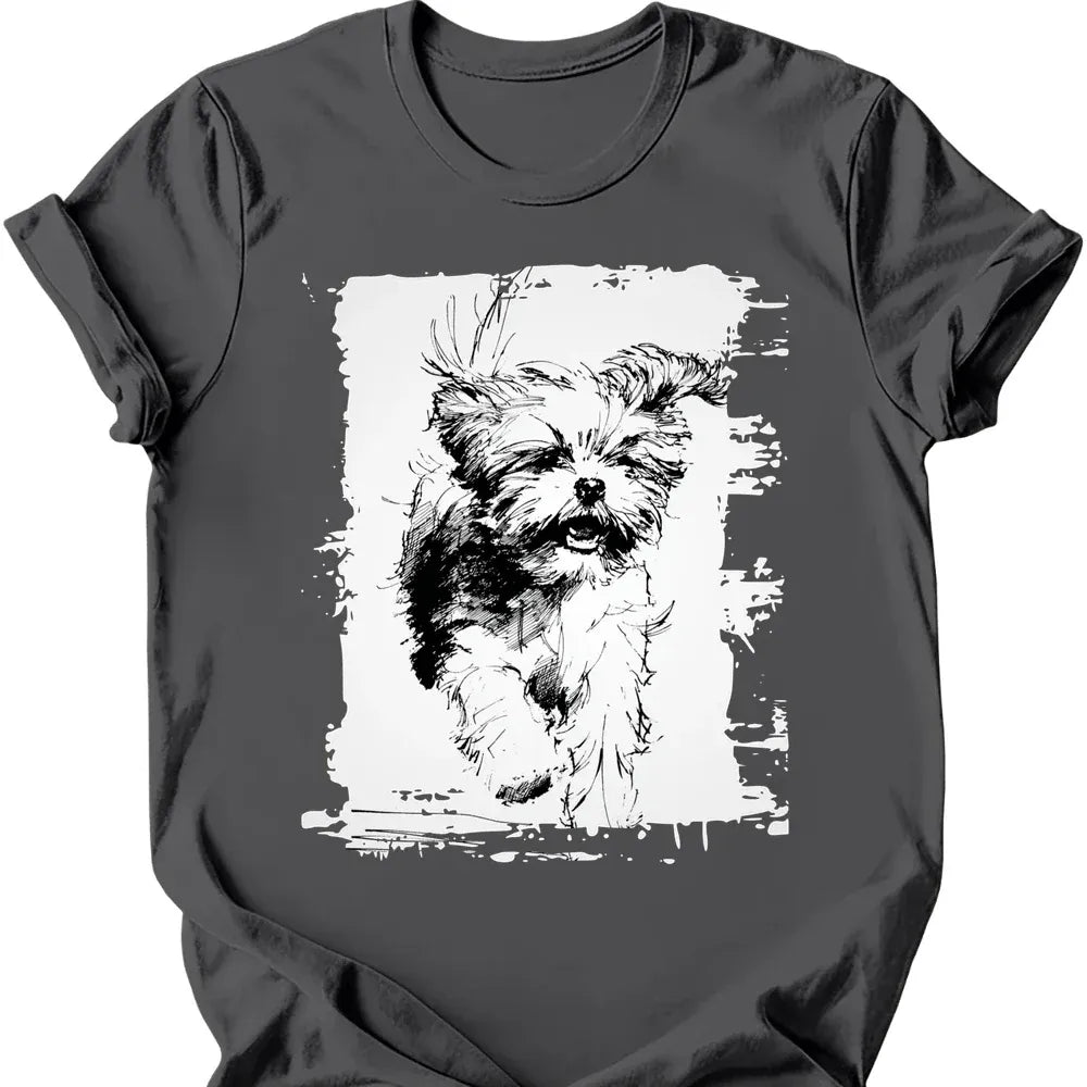 Shih Tzu running dog tee charcoal