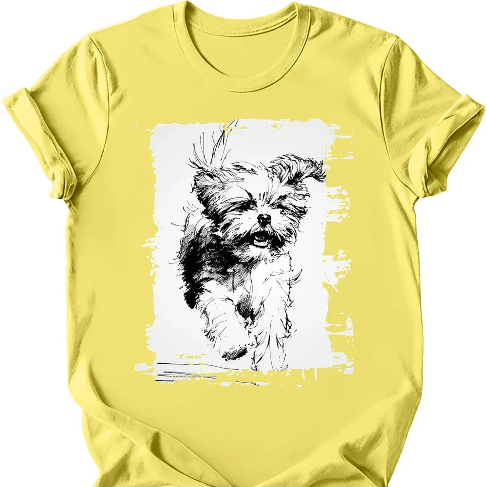 Shih Tzu running dog tee cornsilk