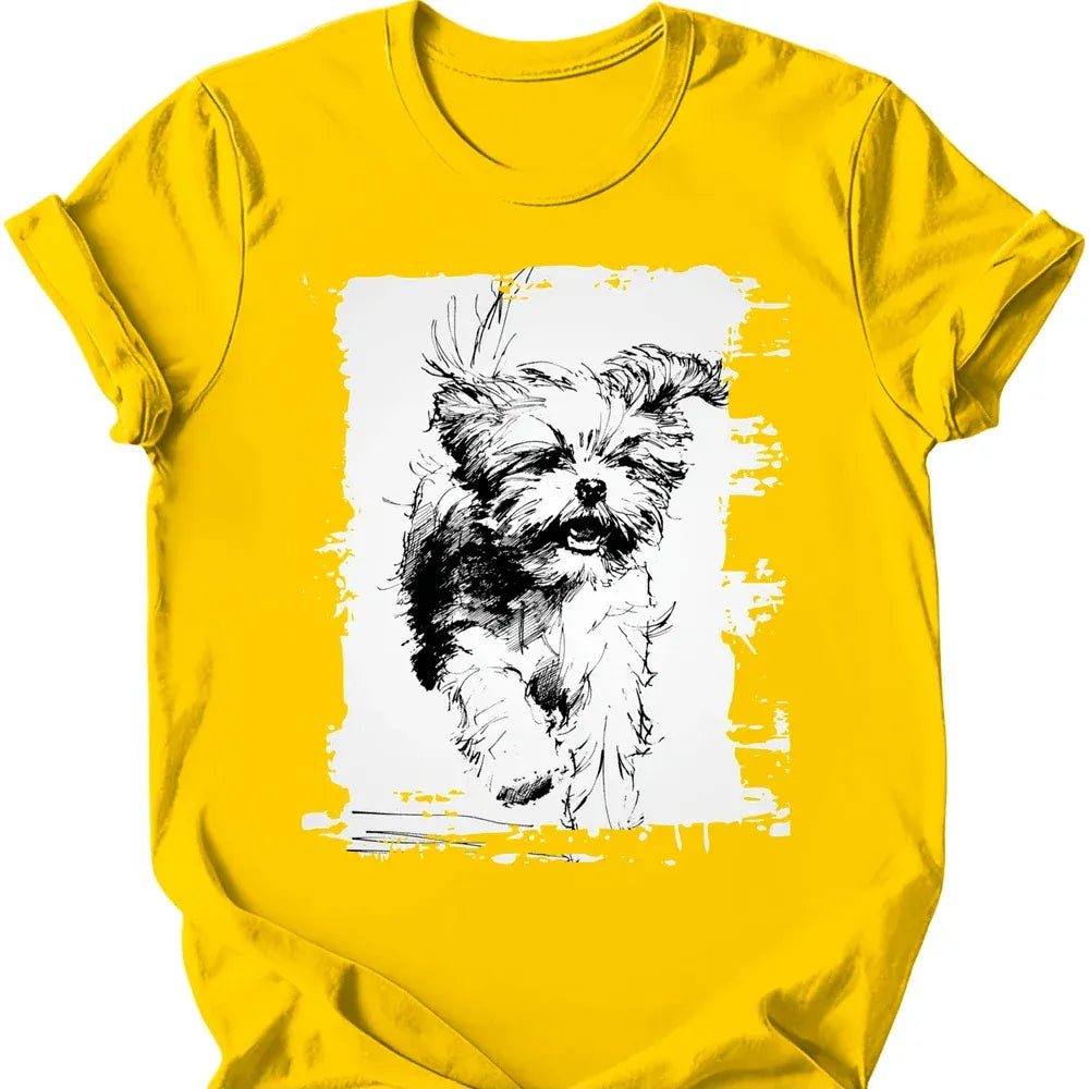 Shih Tzu running dog tee daisy
