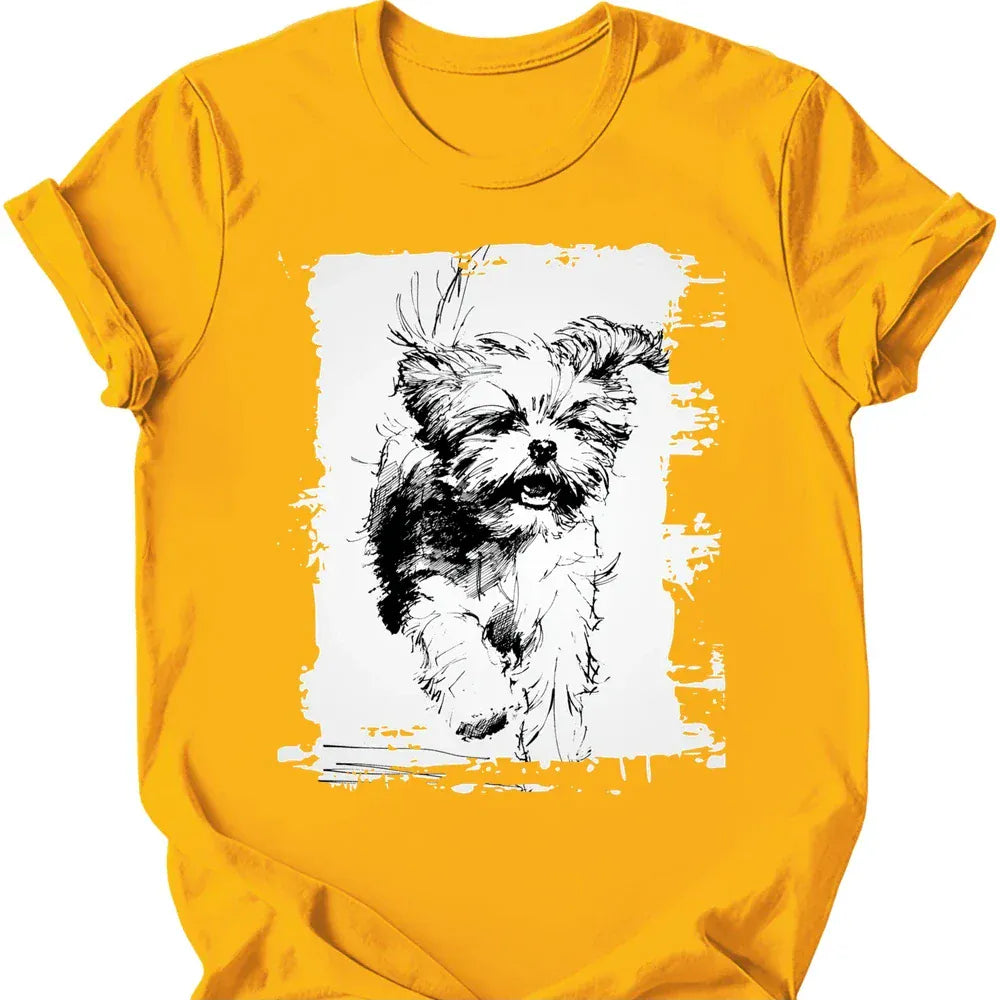 Shih Tzu running dog tee gold