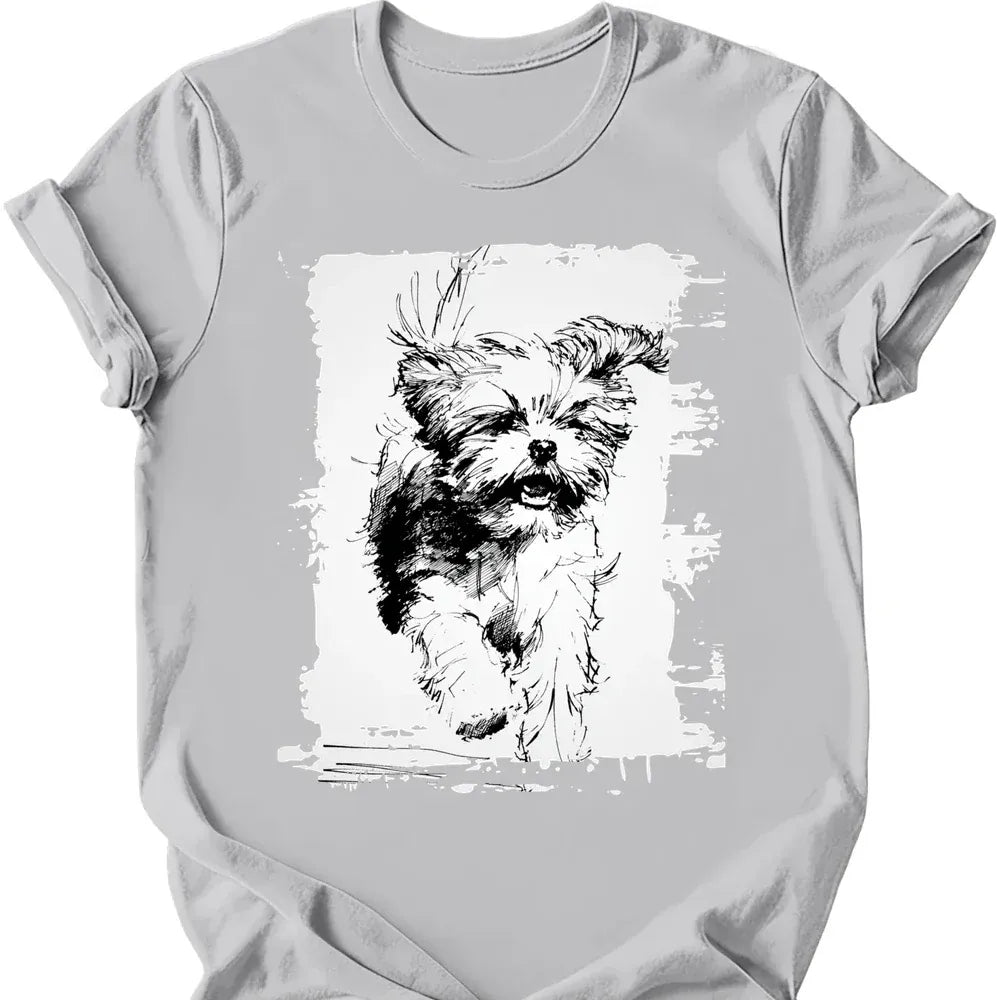 Shih Tzu running dog tee ice grey