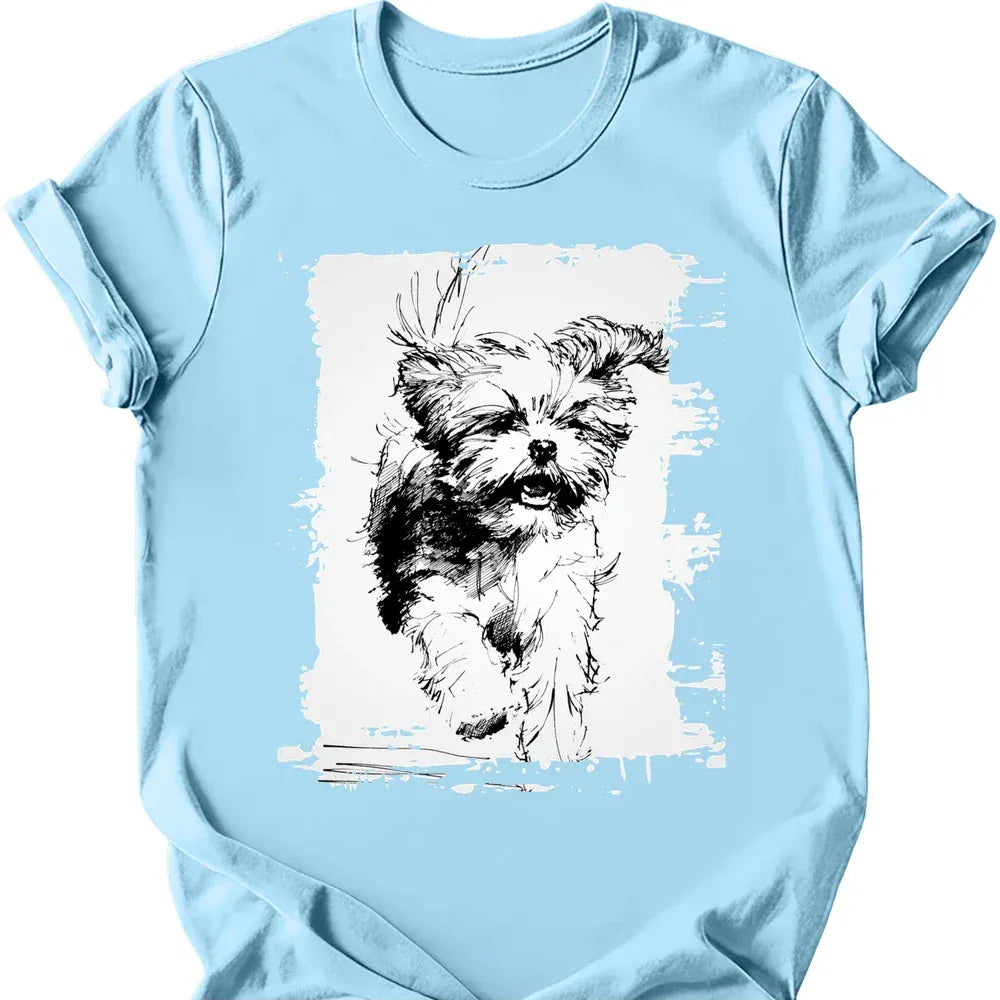 Shih Tzu running dog tee light blue