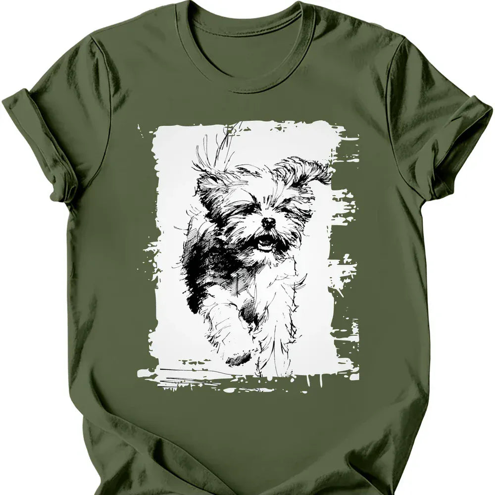 Shih Tzu running dog tee military green