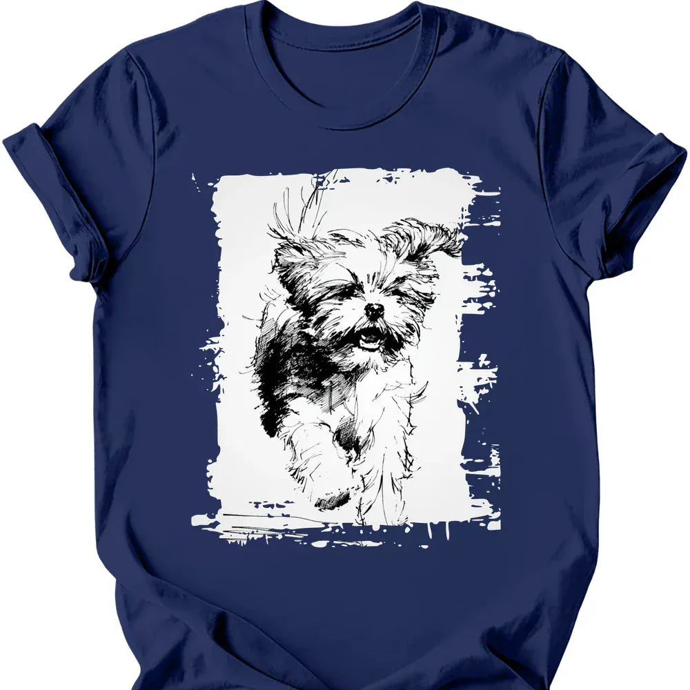 Shih Tzu running dog tee navy