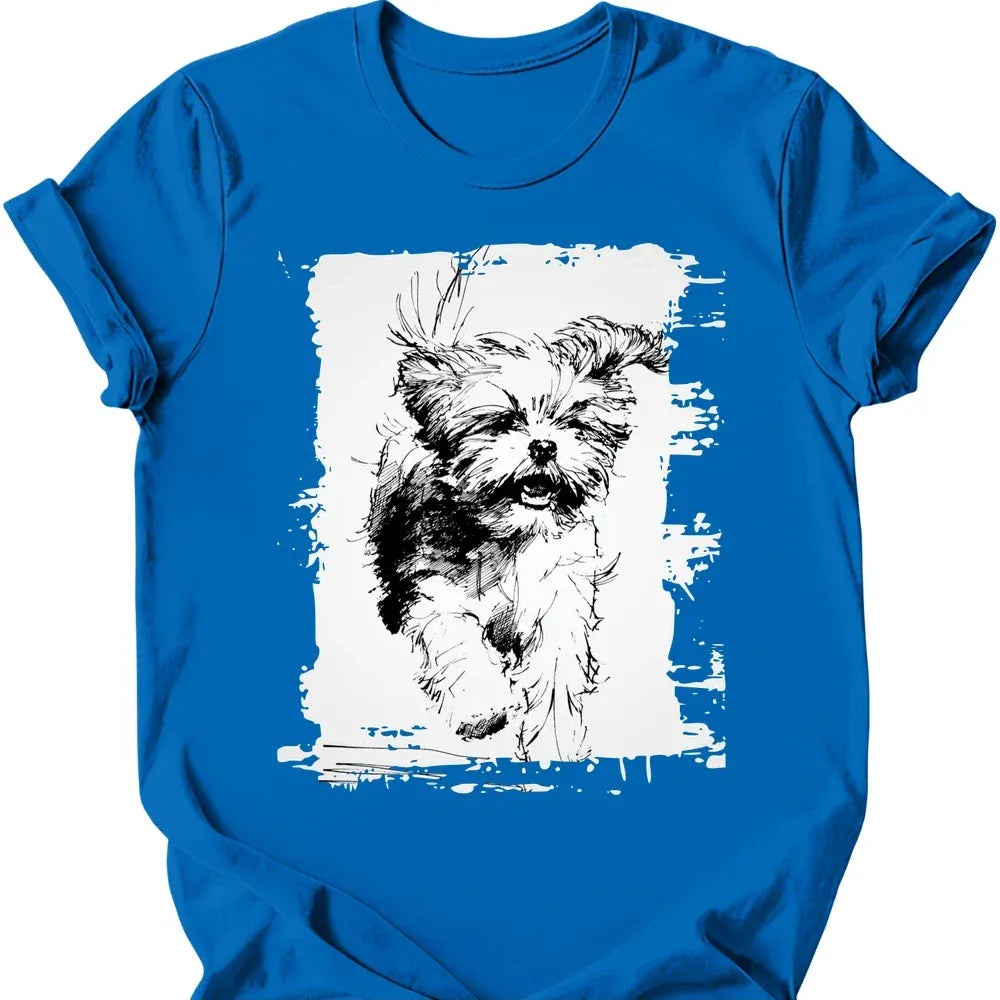 Shih Tzu running dog tee royal
