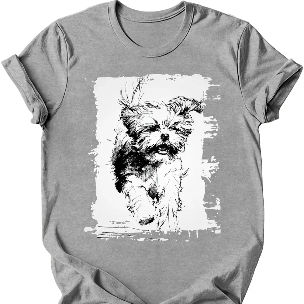 Shih Tzu running dog tee sport grey