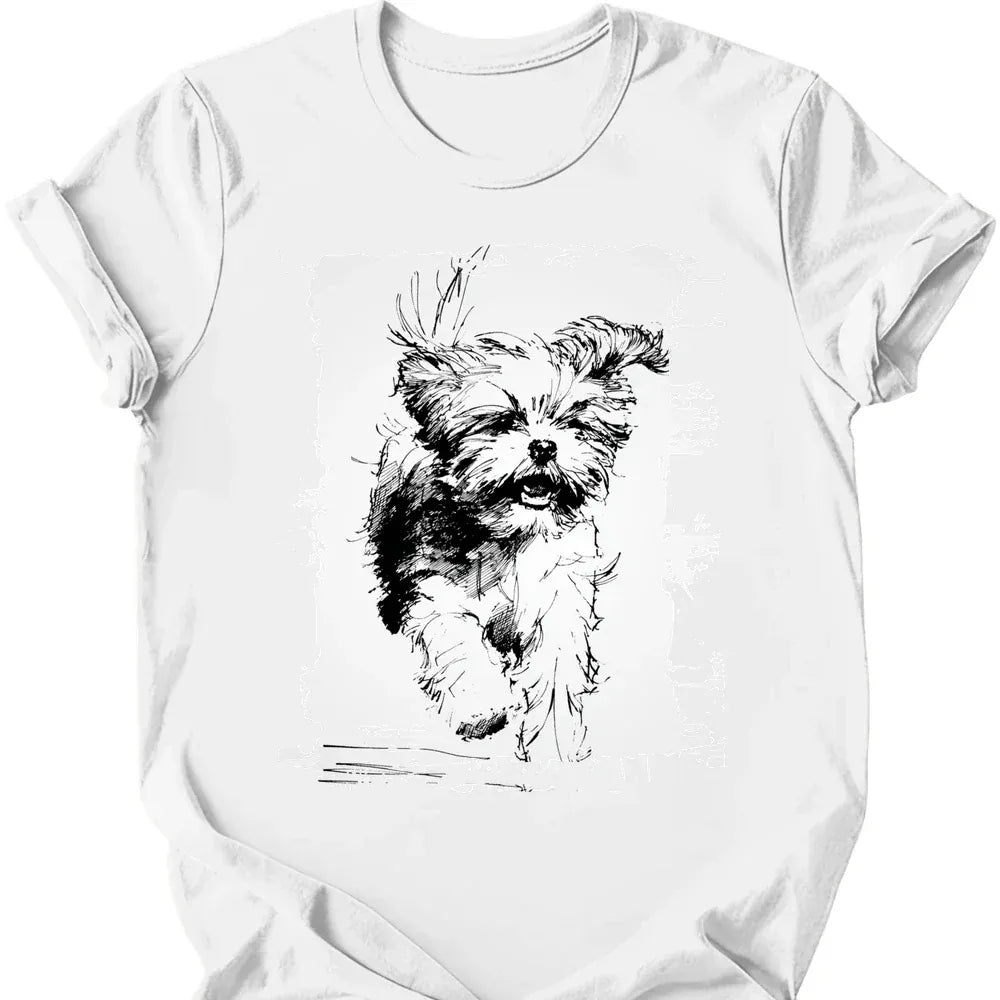 Shih Tzu running dog tee white