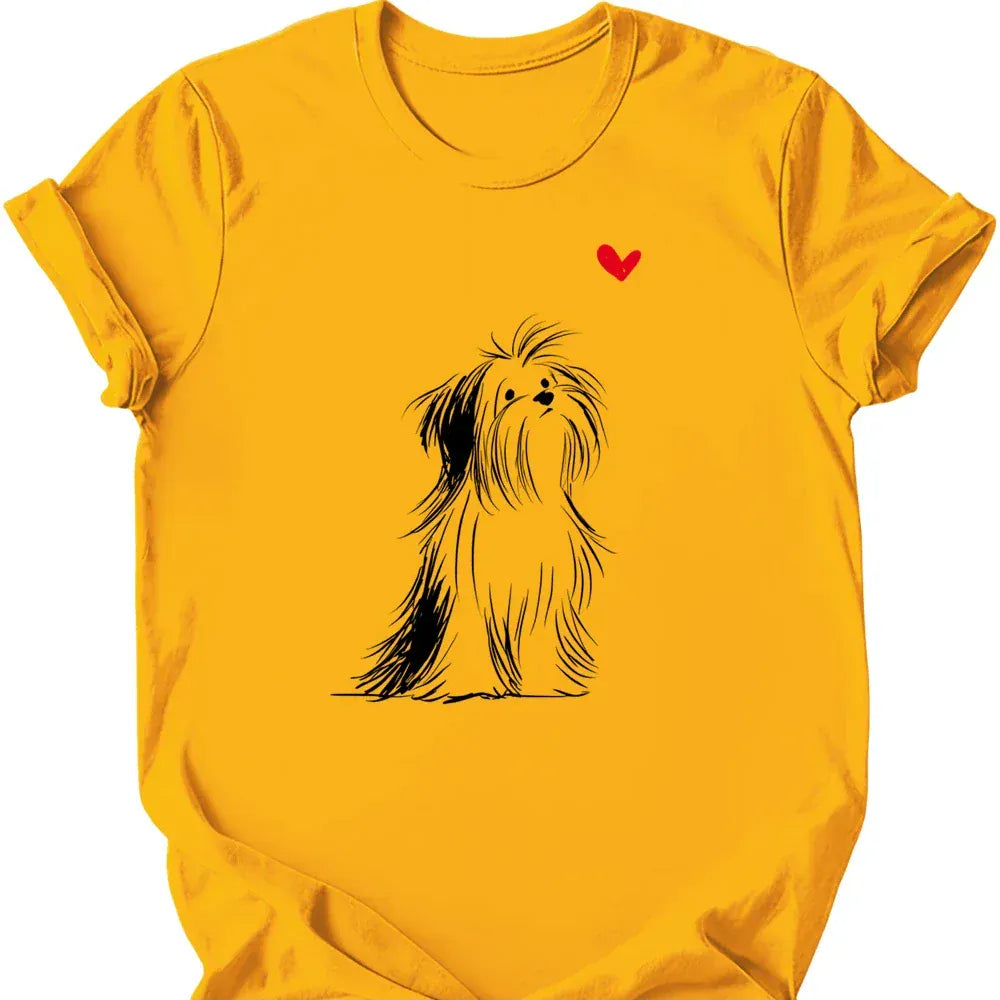 Shih Tzu sketch tee gold
