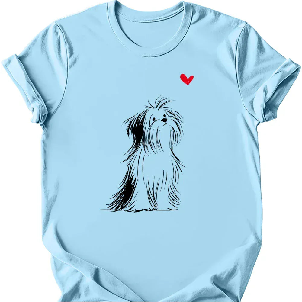 Shih Tzu sketch tee light blue