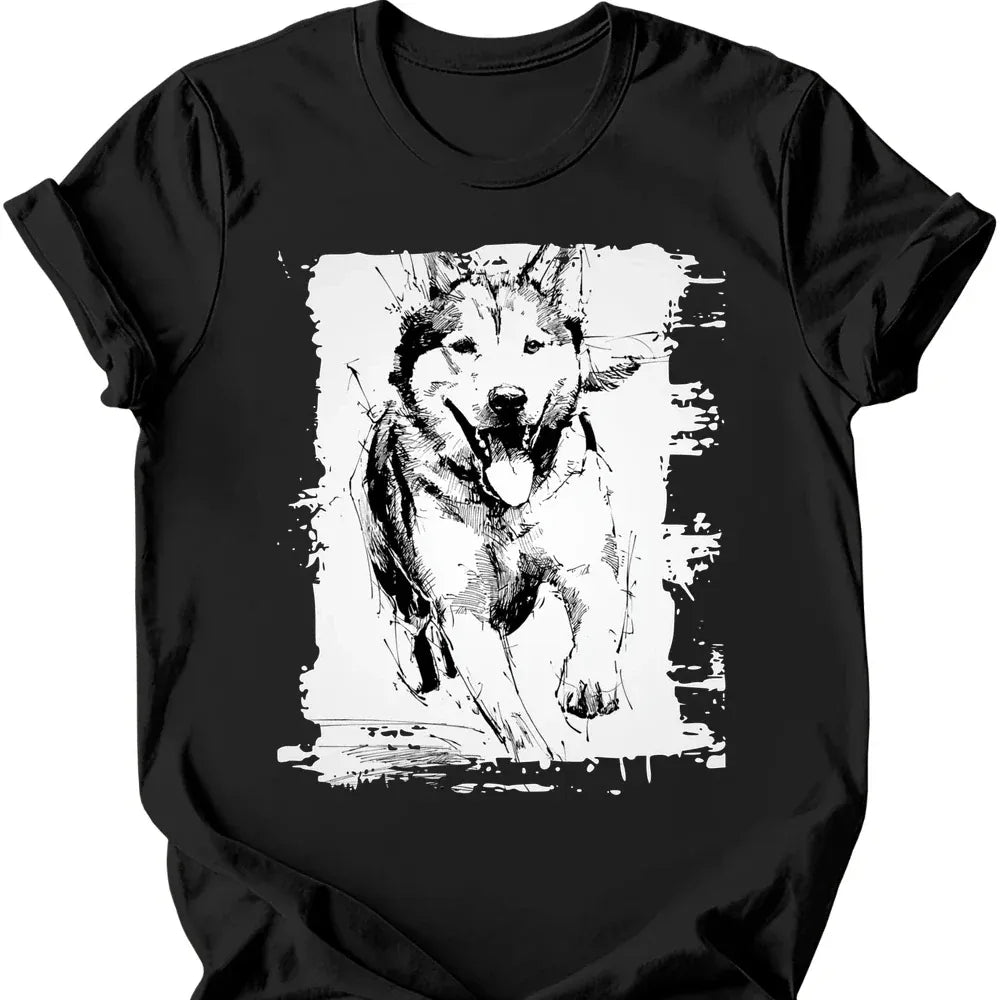 Siberian Husky running dog tee black