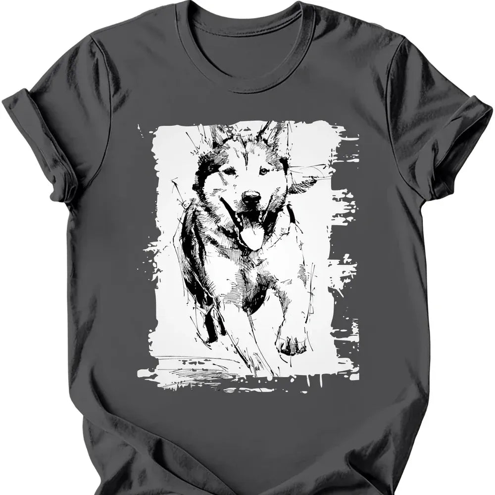 Siberian Husky running dog tee charcoal