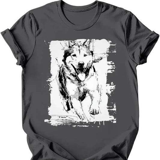Siberian Husky running dog tee charcoal
