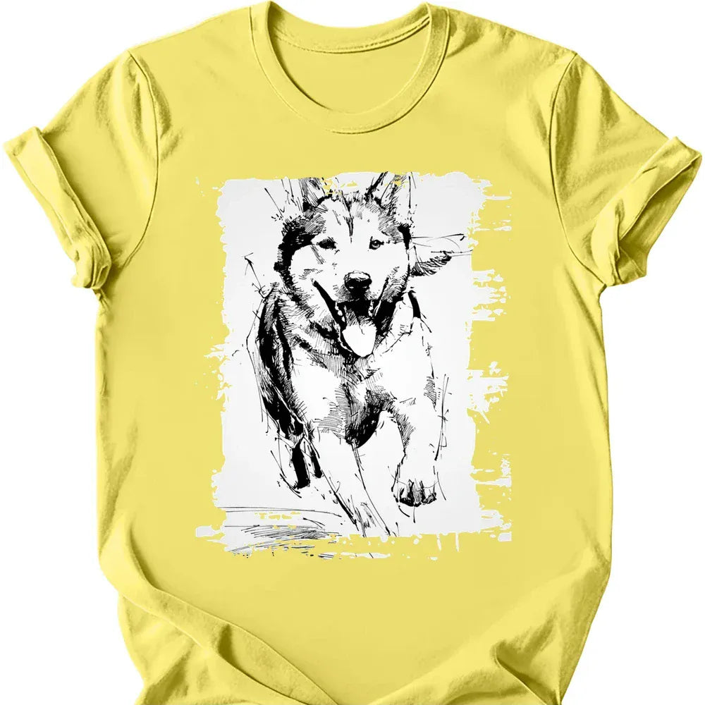 Siberian Husky running dog tee cornsilk