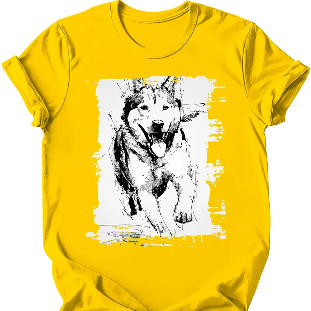 Siberian Husky running dog tee daisy