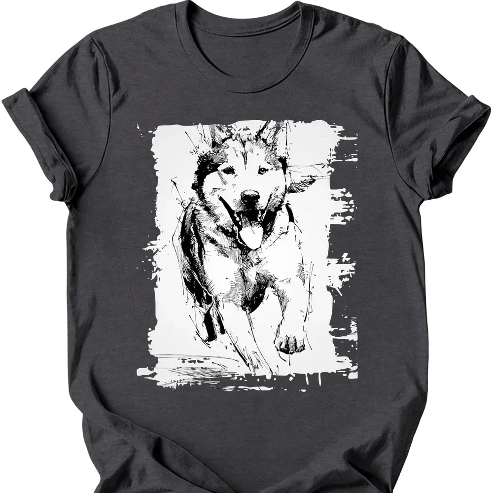 Siberian Husky running dog tee dark heather
