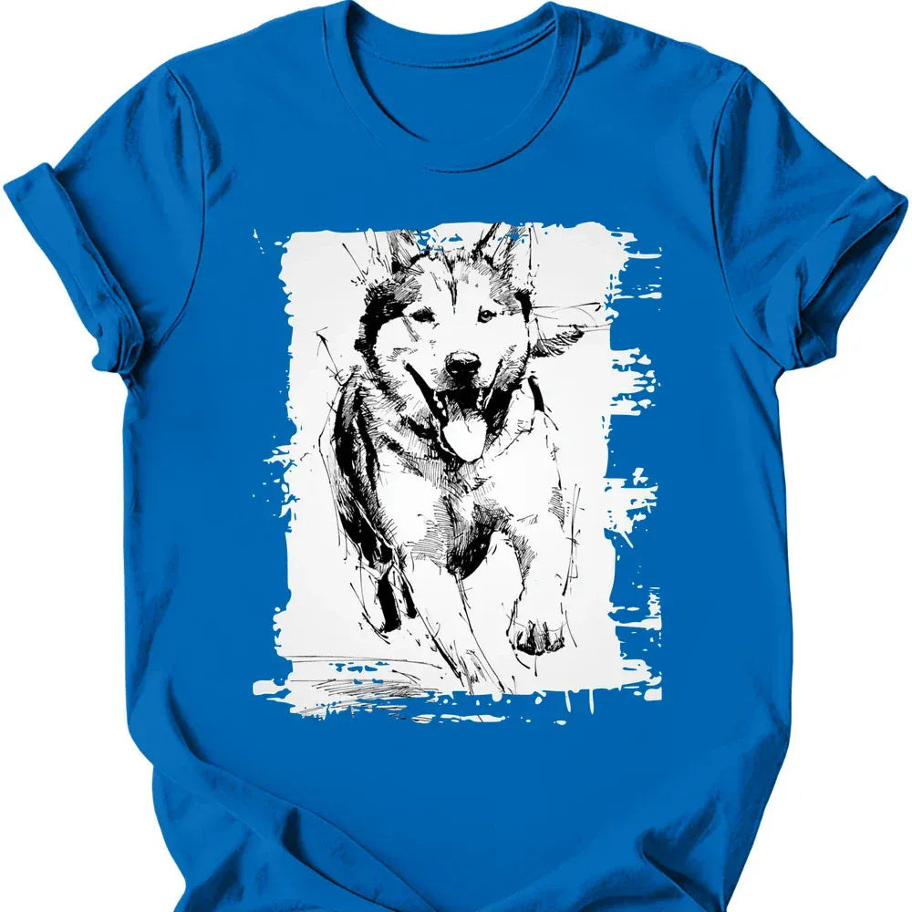 Siberian Husky running dog tee royal