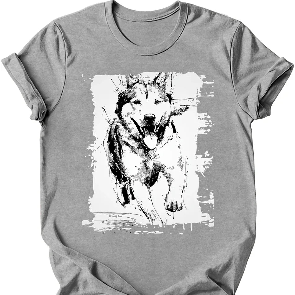 Siberian Husky running dog tee sport grey
