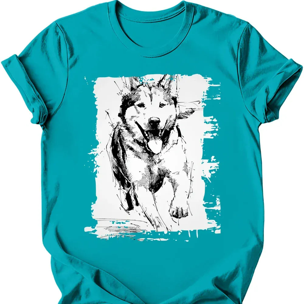 Siberian Husky running dog tee tropical blue
