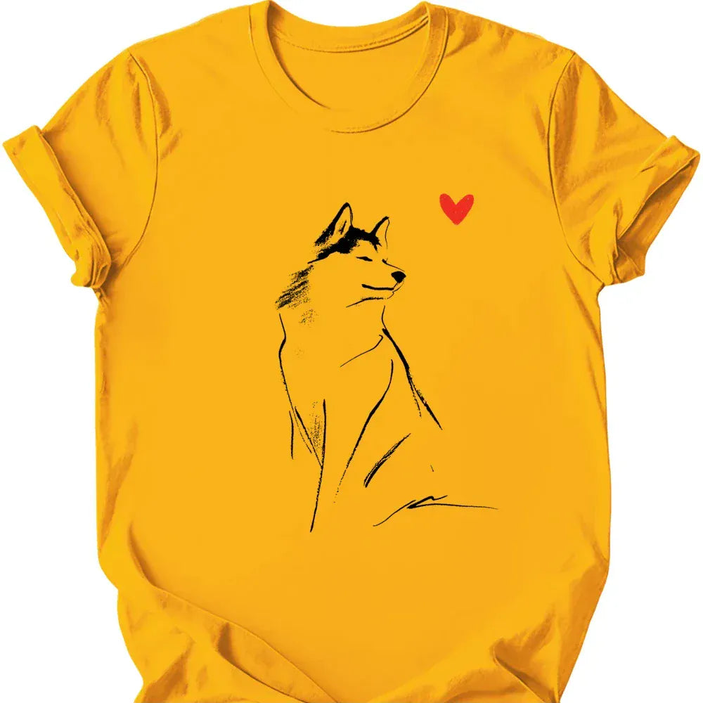 Siberian Husky sketch tee gold