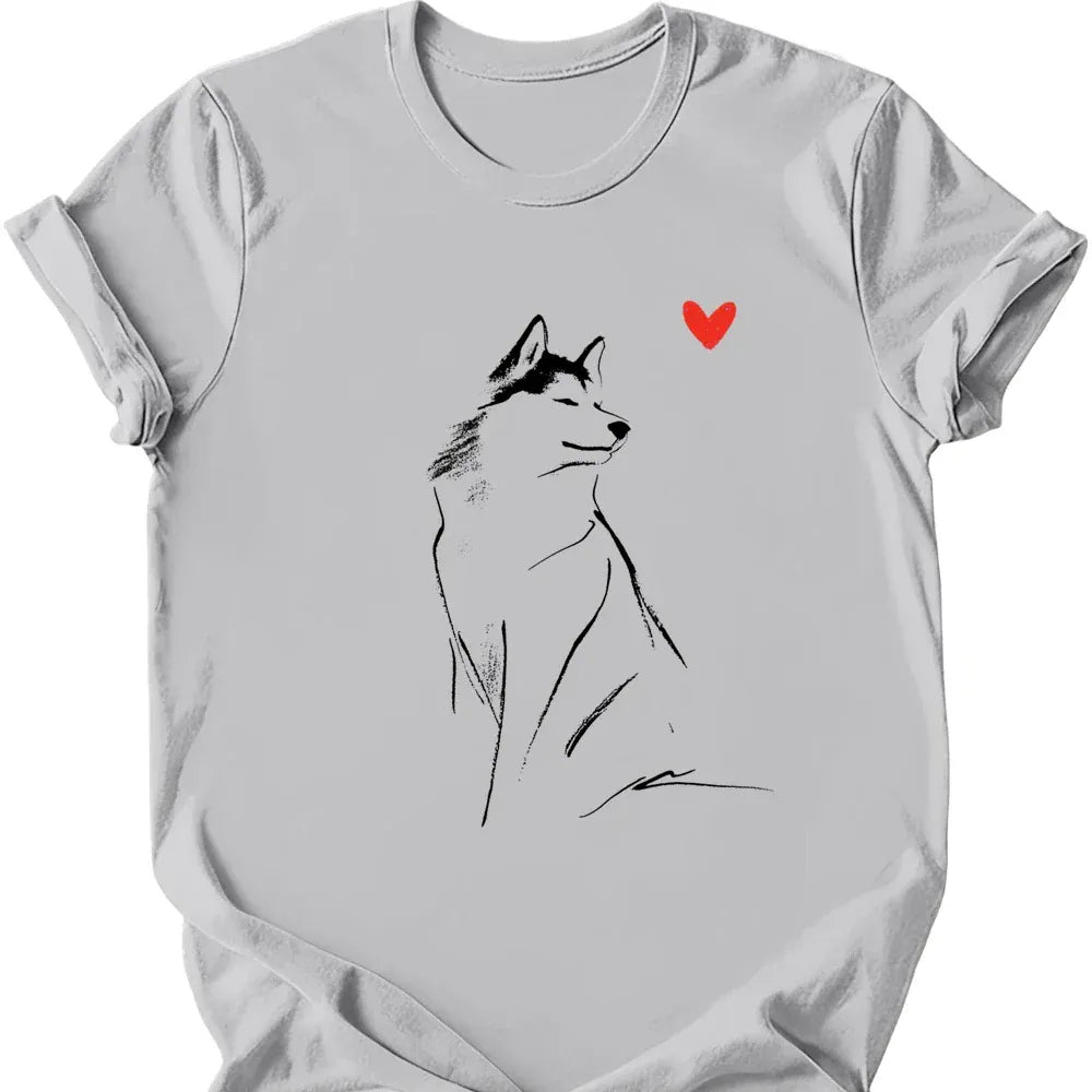 Siberian Husky sketch tee ice grey
