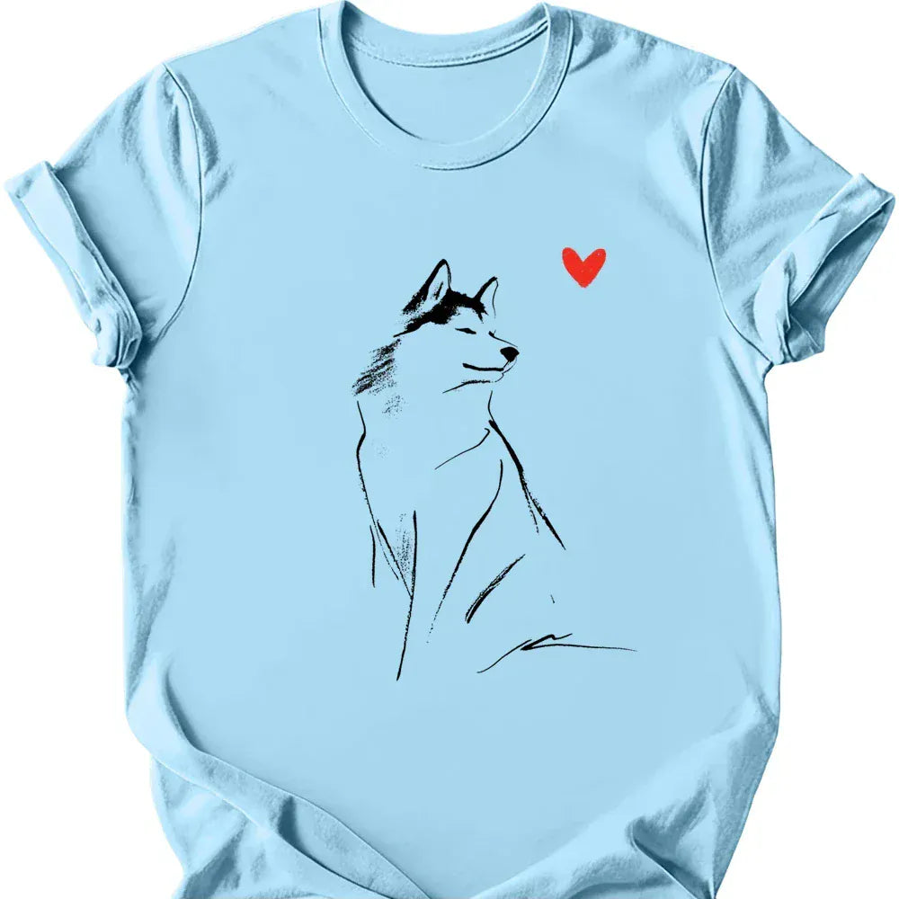 Siberian Husky sketch tee light blue