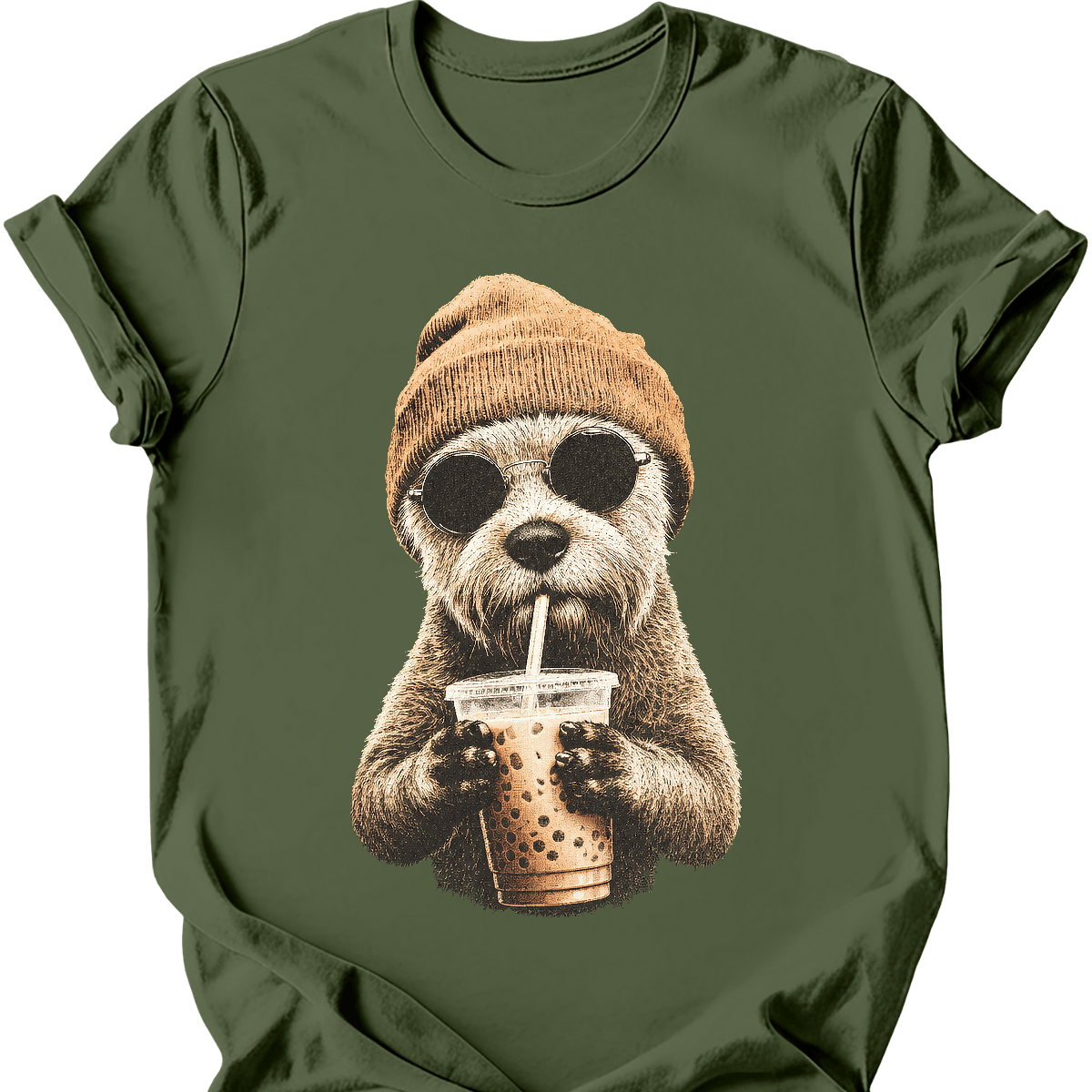 soft coated wheaten hipster dog tee military green