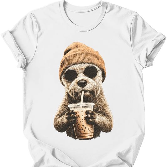 soft coated wheaten hipster dog tee white