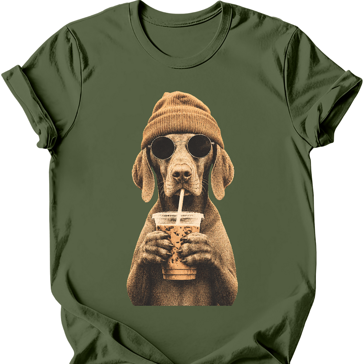 vizsla hipster dog tee military green
