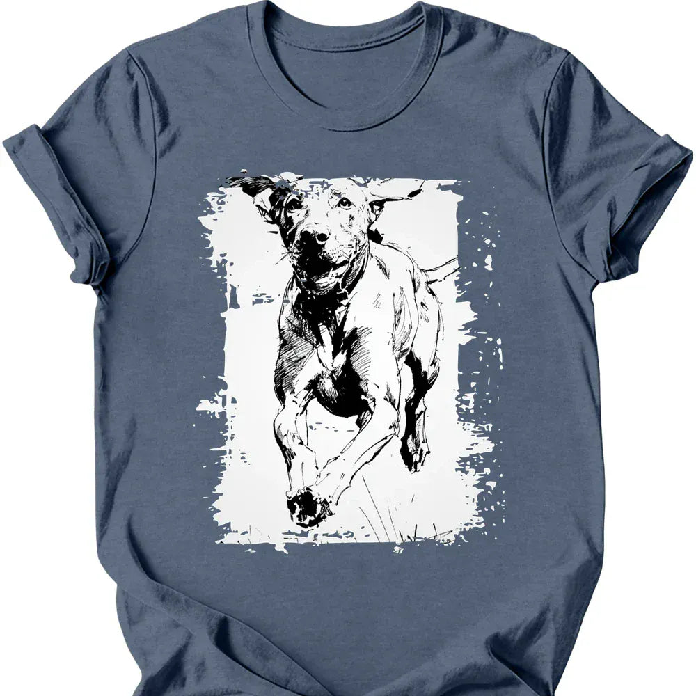 Vizsla running dog tee heather indigo