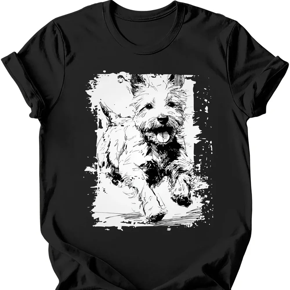 West Highland White Terrier running dog tee black