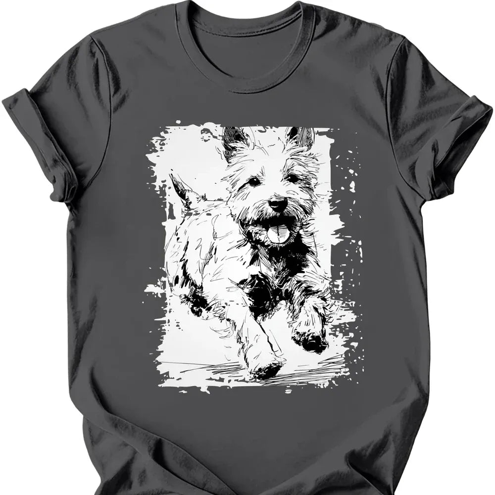 West Highland White Terrier running dog tee charcoal