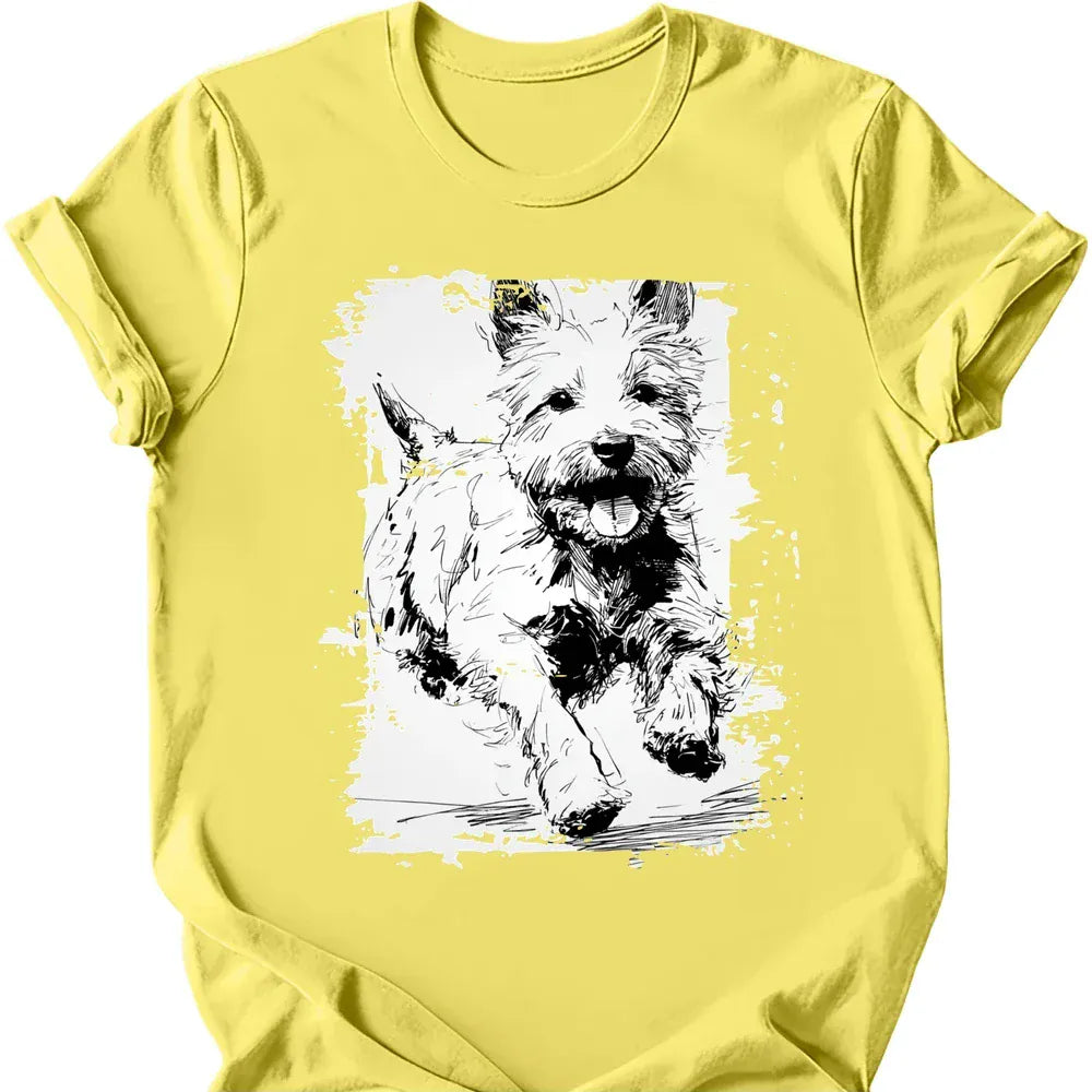 West Highland White Terrier running dog tee cornsilk