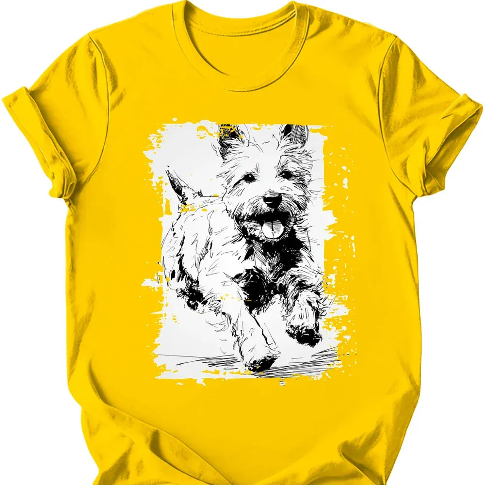 West Highland White Terrier running dog tee daisy