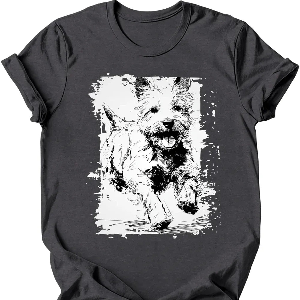West Highland White Terrier running dog tee dark heather