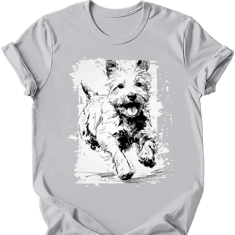 West Highland White Terrier running dog tee ice grey