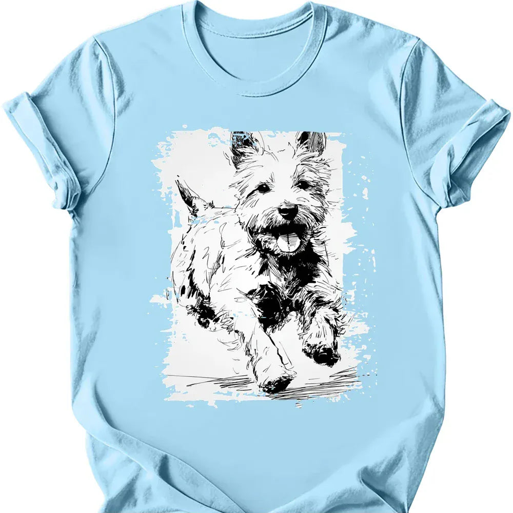West Highland White Terrier running dog tee light blue