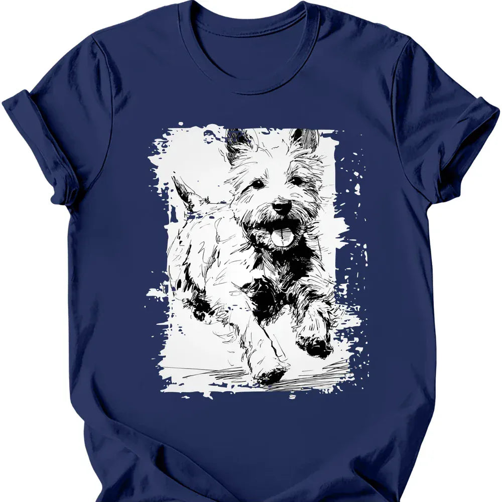 West Highland White Terrier running dog tee navy