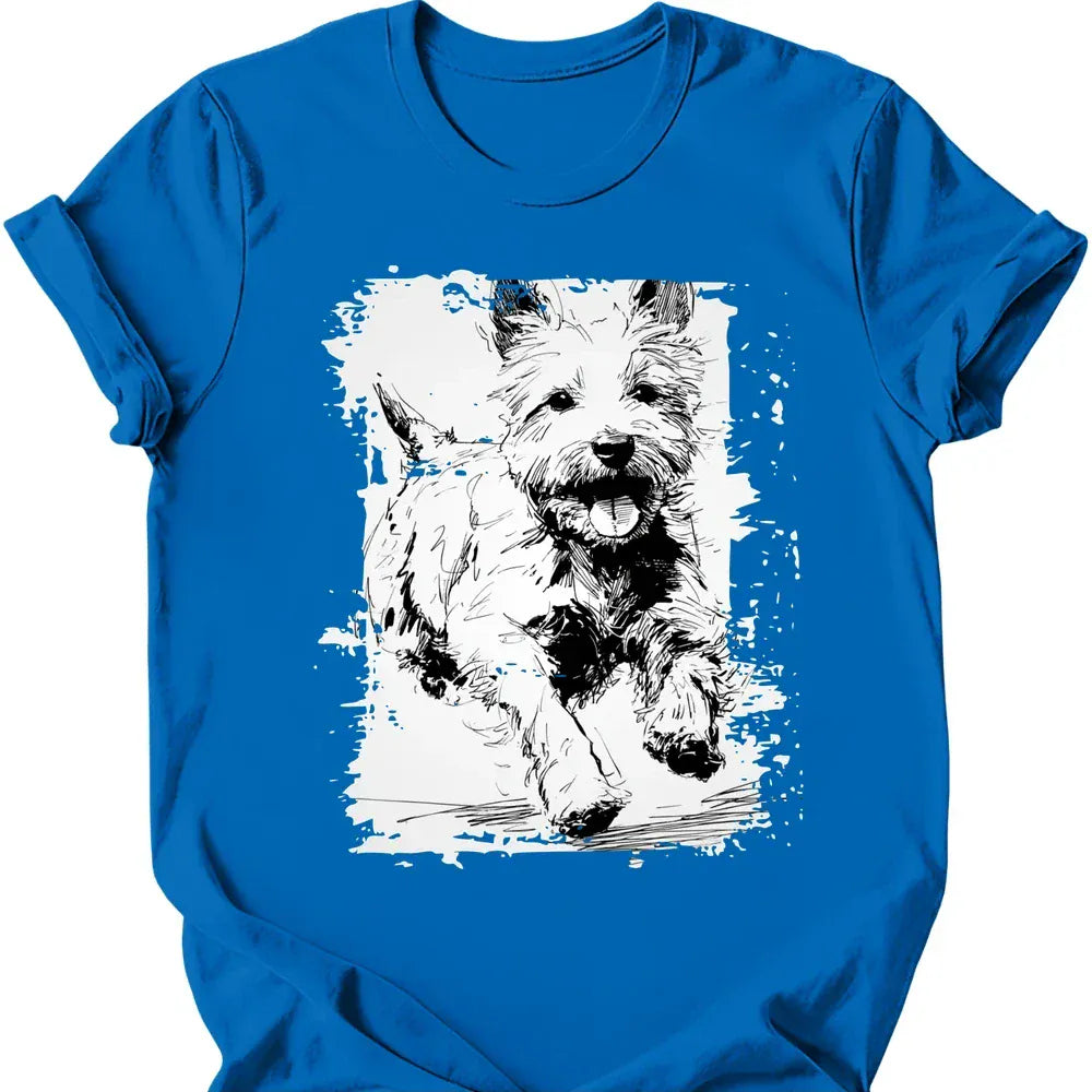 West Highland White Terrier running dog tee royal