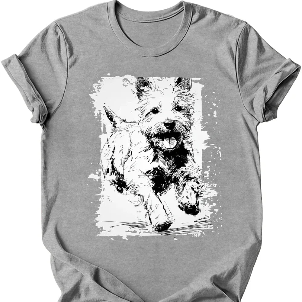 West Highland White Terrier running dog tee sport grey