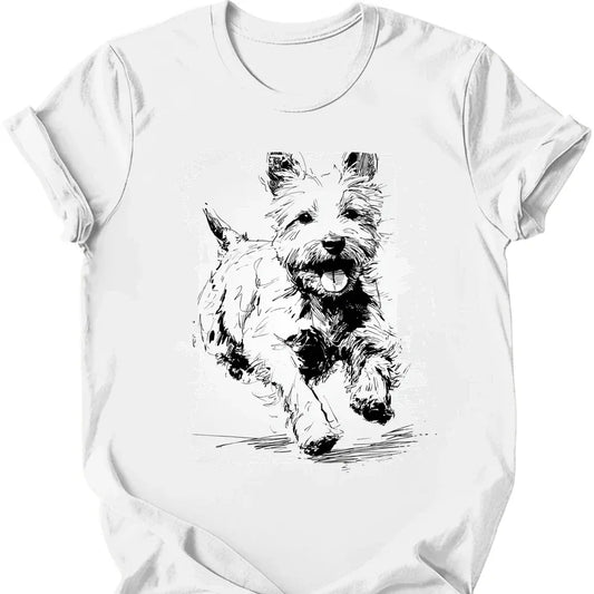 West Highland White Terrier running dog tee white
