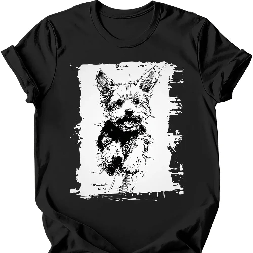 Yorkshire Terrier running dog tee black