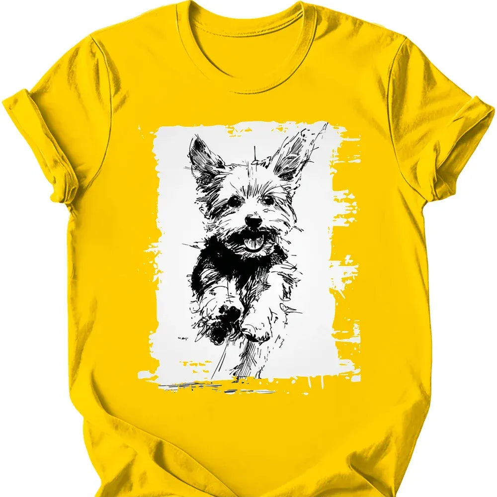 Yorkshire Terrier running dog tee daisy