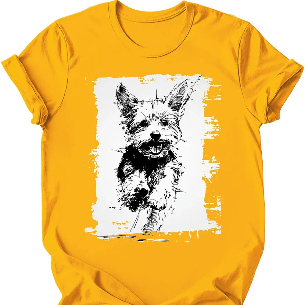 Yorkshire Terrier running dog tee gold