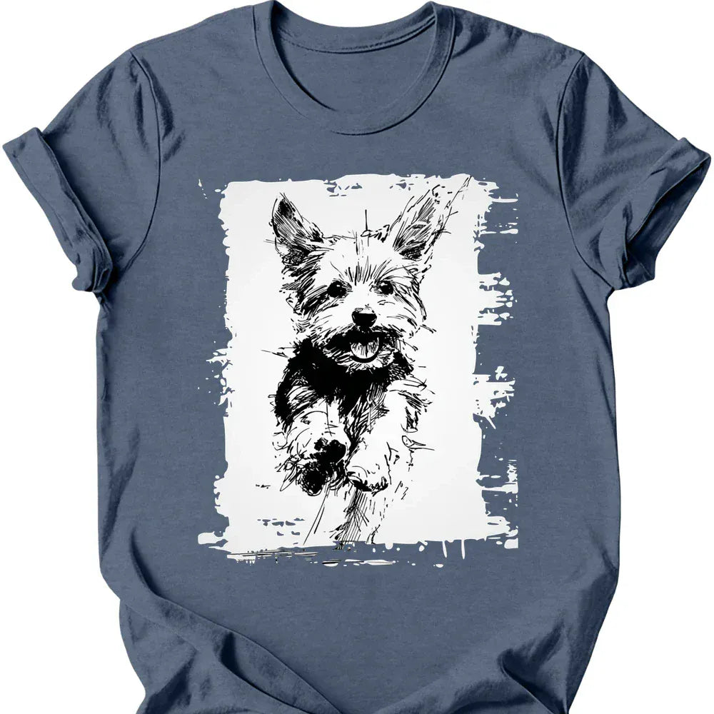 Yorkshire Terrier running dog tee heather indigo