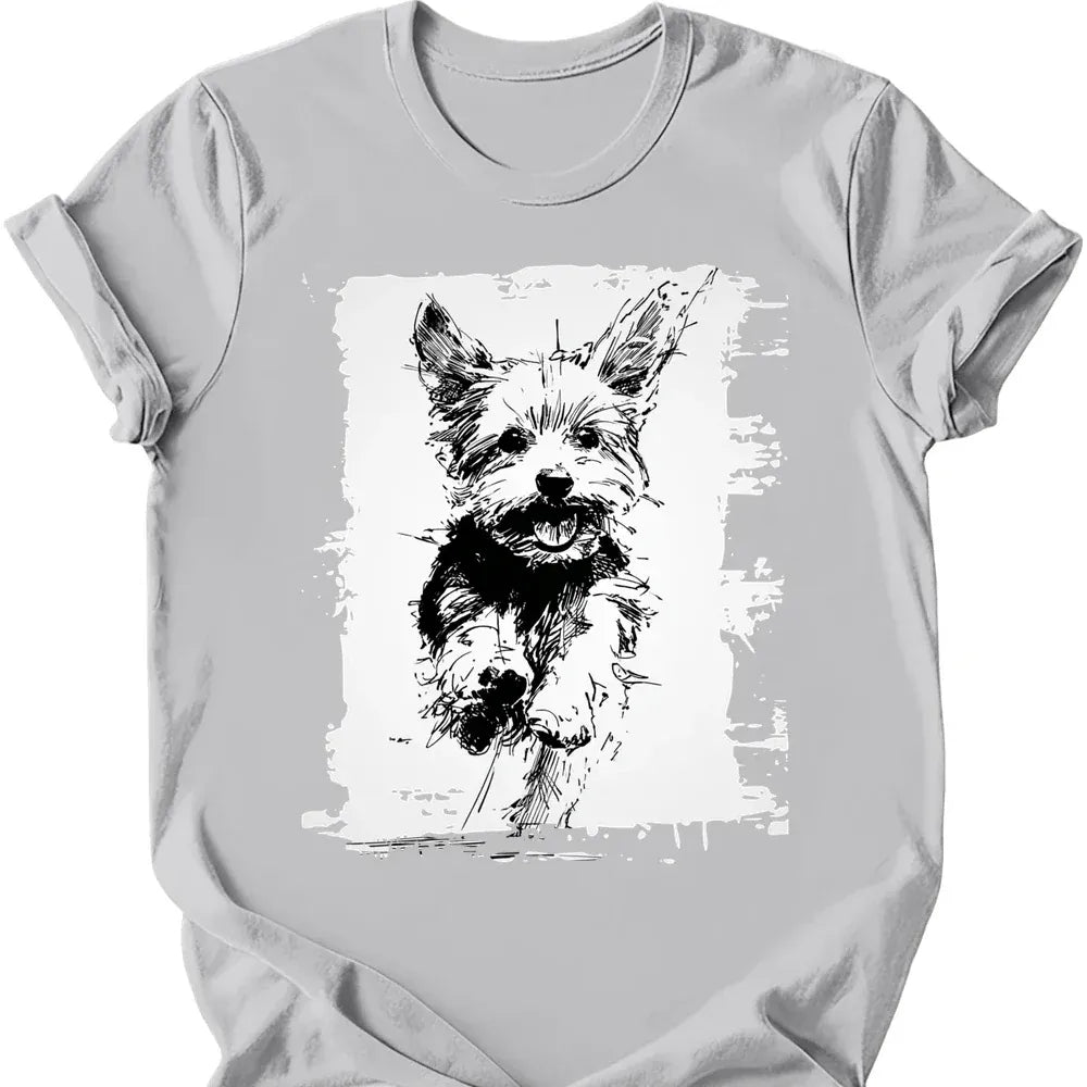 Yorkshire Terrier running dog tee ice grey