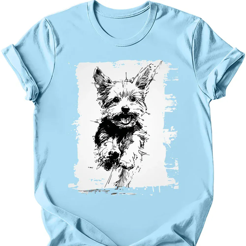 Yorkshire Terrier running dog tee light blue