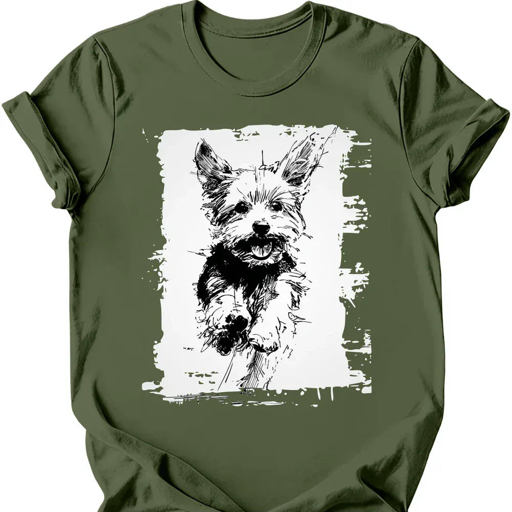 Yorkshire Terrier running dog tee military green