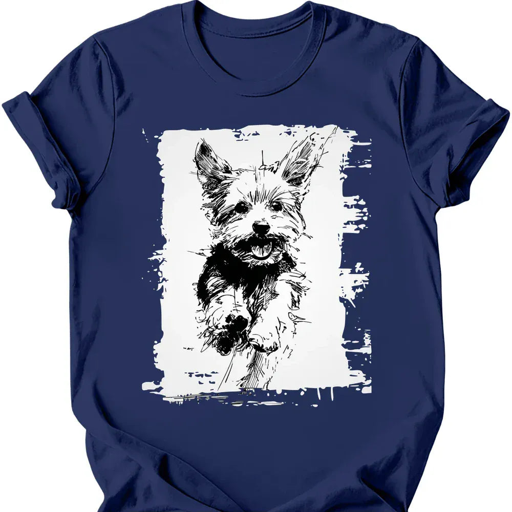 Yorkshire Terrier running dog tee navy